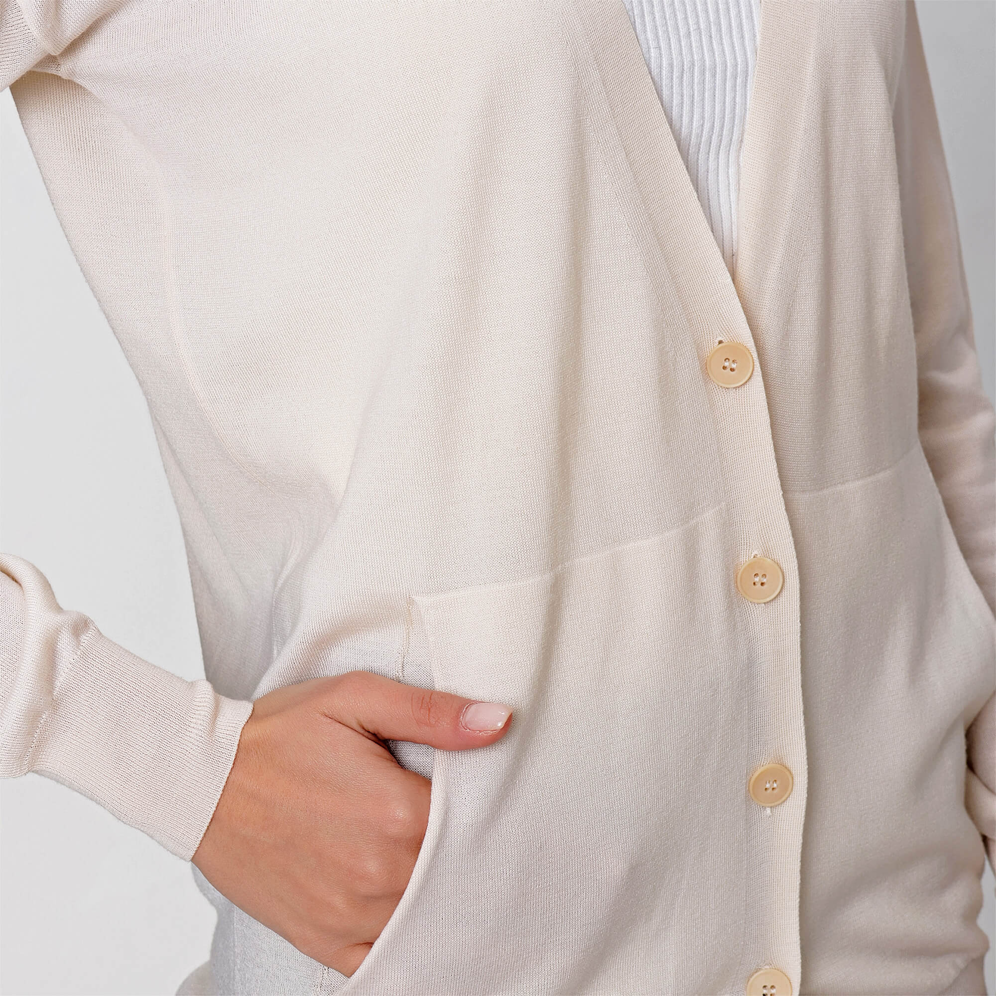 Stella McCartney - Cream Wool and Silk Blend V Neck Front Pocket Cardigan